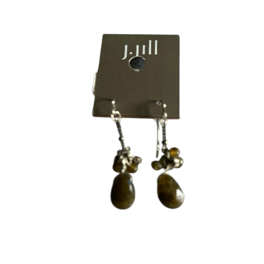 J. Jill Silver Tone Sage Green Acrylic Beads Teardrop Dangle Hook Earrings